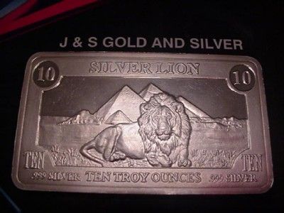   BAR .999 FINE SILVER PROOF   GOLDEN LION MINT   LION W/PYRAMIDS  