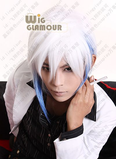 AMNESIA IKKI White and Blue Medium Anime Cosplay Hair Wig  