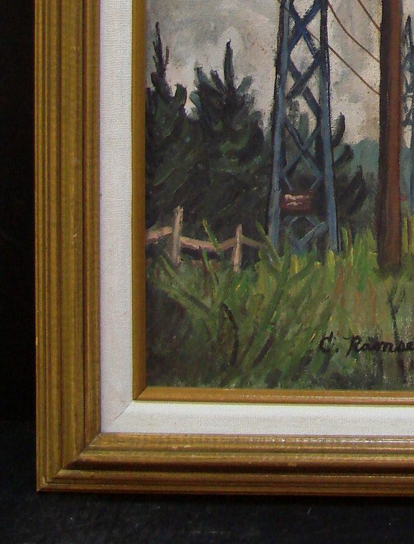 Vintage 1960 1970 Oil Painting Coming of the Train by Charles Ramsey 