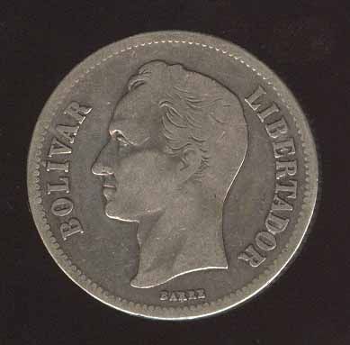 VENEZUELA SCARCE 2 BOLIVARES 1919 SILVER COIN LOOK  