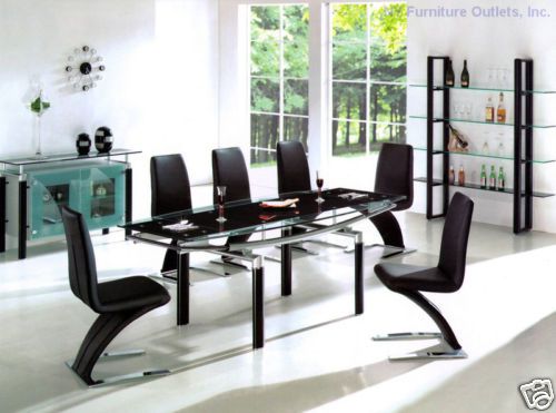 108DT Dining Table Modern Expandable Black Glass  