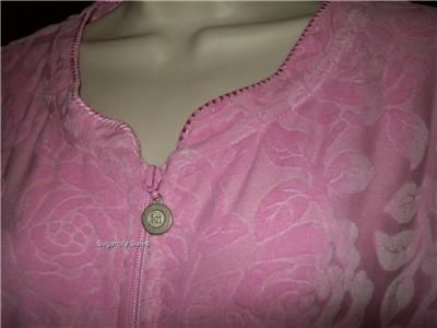 NWT KAREN NEUBURGER ZIP FRONT SHORT KNIT ROBE PINK L  