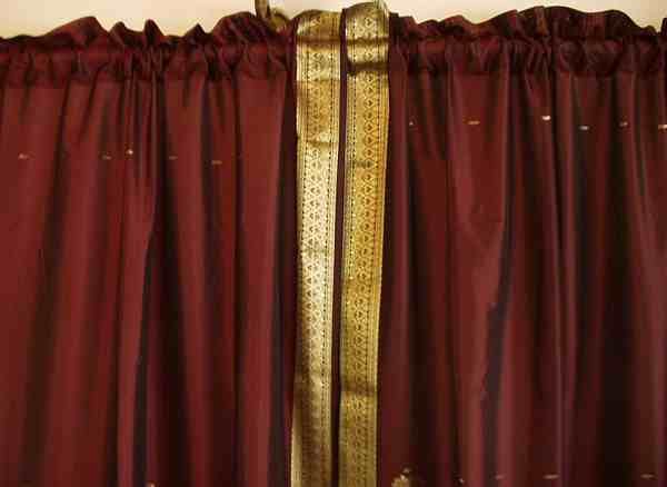 Deep Maroon Sari Curtains with Gold Zari all over  