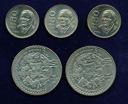 MEXICO  ESTADOS UNIDOS  50 PESOS 1982, 1983, 1984, 1985, 1987 