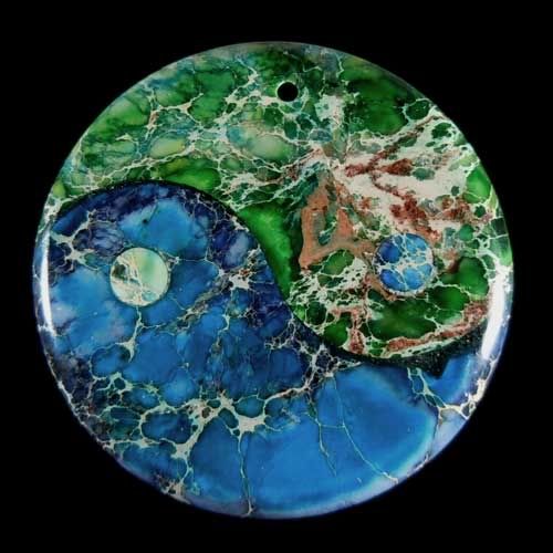 Yin and Yang diagram sea sediment Jasper Pendant Bead stone e1248 