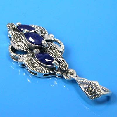   Natural Marcasite & Natural Blue Sapphire Pendant (YSP 181)  