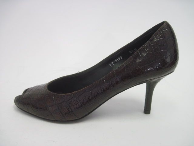 DONALD J PLINER Brown Moc Croc Peep Toe Pumps 8.5  