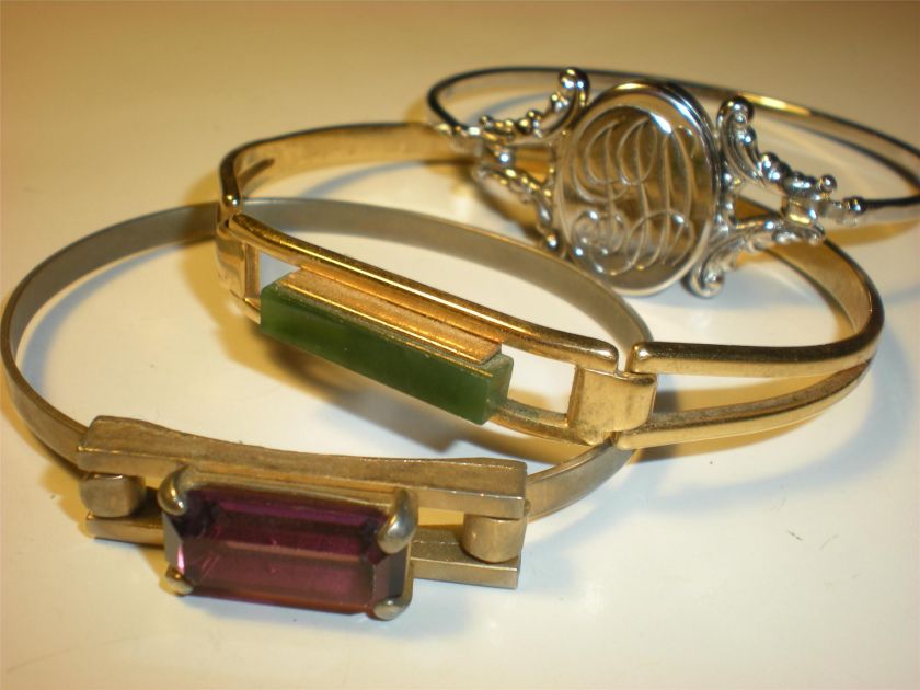 VINTAGE AVON BRACELETS JADE AMETHYST HINGED LOCKET SCROLL FREE 