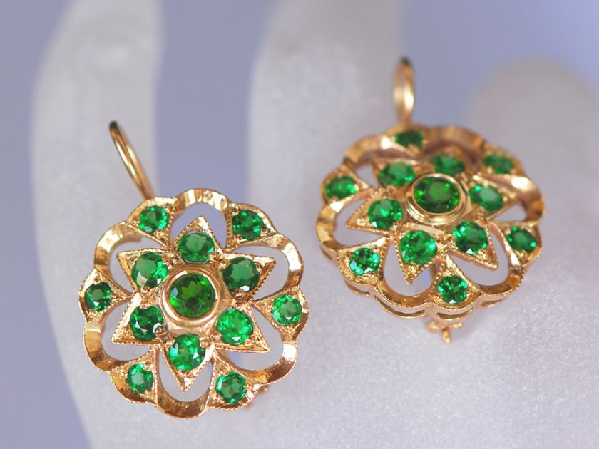 Tsavorite, Chrome, 14K Edwardian earrings reproduction  