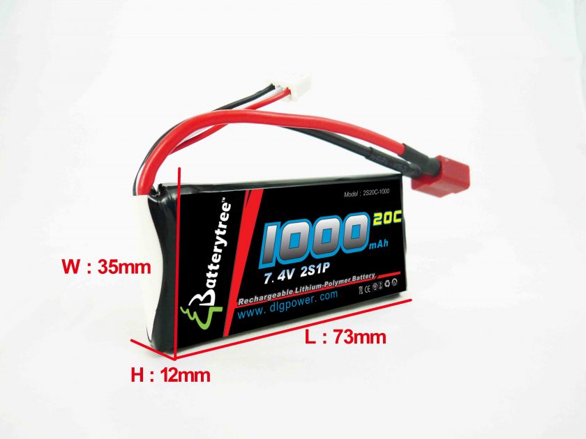 RC Battery 20C 40C 1000mAh 7.4V 2S High Discharge LiPo  