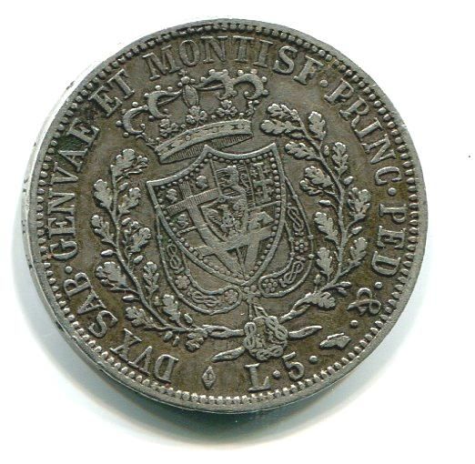 1826. ITALY, SARDINIA. THE RARE SILVER CROWN, 5 LIRE.  