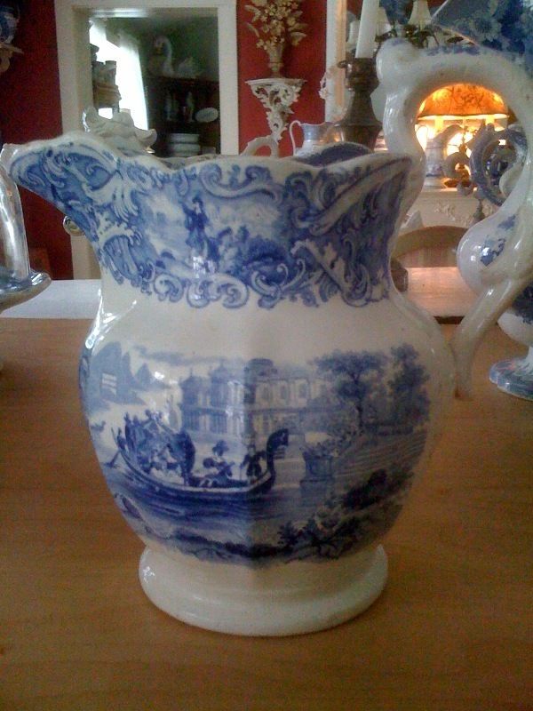 BLUE BOLOGNA STAFFORDSHIRE PITCHER, 1840  