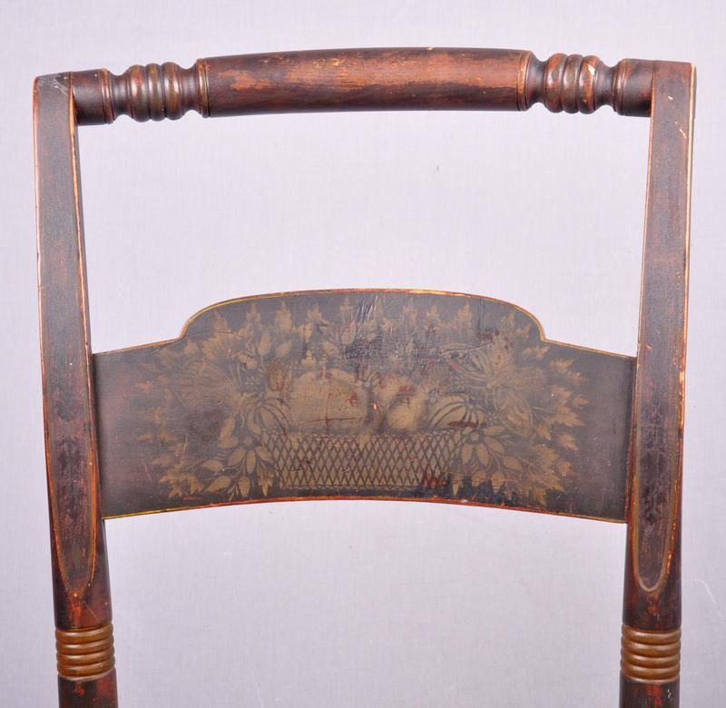 c1840 Antique Hitchcock Rush Seat Stencil Side Chairs  