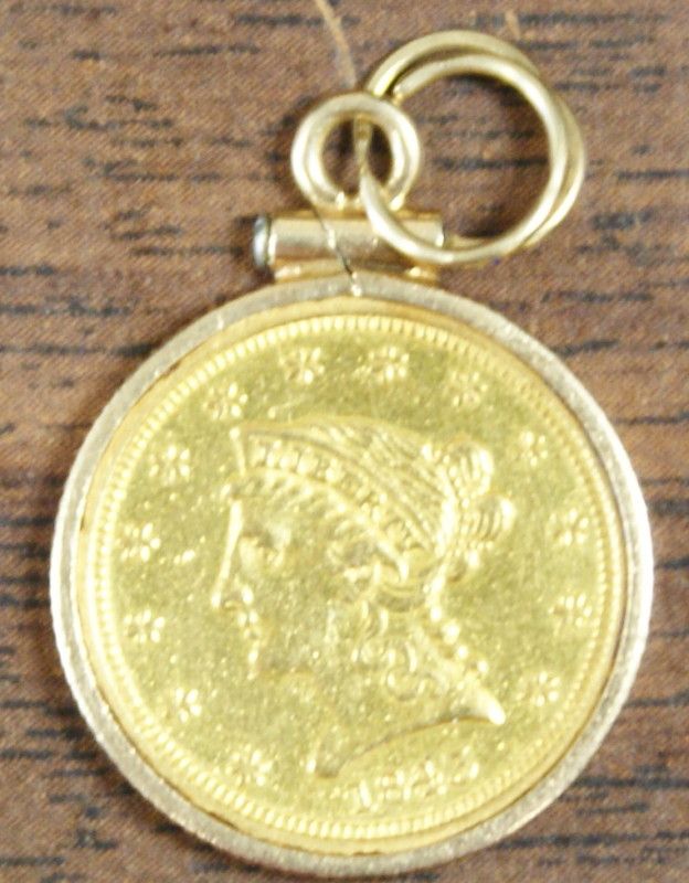 1843 O Liberty Head $2.50 Quarter Eagle, In Bezel  