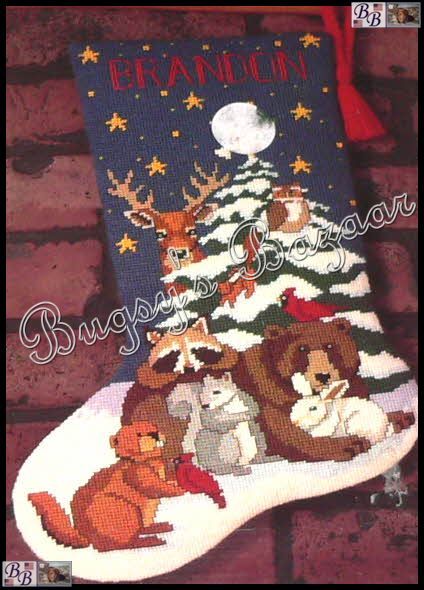 Sunset FOREST FRIENDS STOCKING Animals Needlepoint Christmas Kit   S 