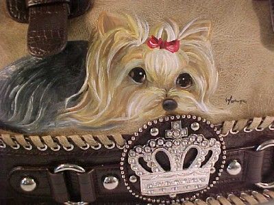 YORKIE HANDPAINTED HANDBAG CROWN / RHINESTONES BEAUTIFUL  