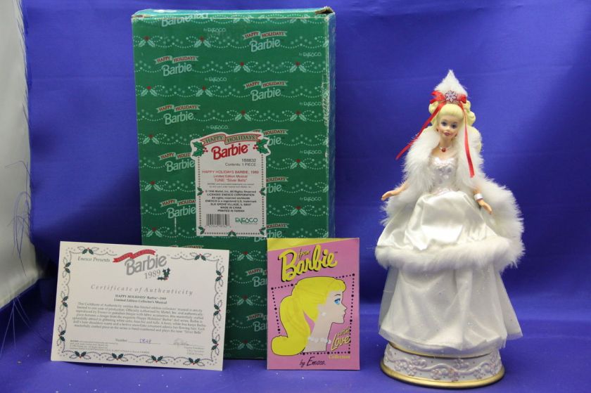   Limited Edition 1989 Happy Holidays Barbie Porcelain Music Box MIB