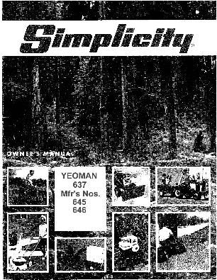 This illustrated manual covers the Yeoman Model 637 Mfrs Numbers 645 