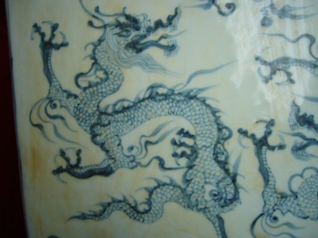 Chinese Exquisite Blue And White Flat Bottle With Dragon Porcelains 