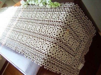 Vintage Handmade Tatting Lace Table Runner Ecru 85CM  