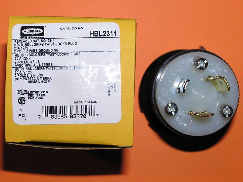 Hubbell HBL2311 2311, Twist Lock, 20A NEMA L5 20P, NIB  