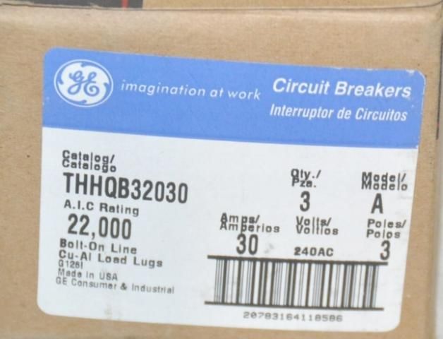 GE THHQB32030 CIRCUIT BREAKER 30AMP 240V 3 POLE LOT OF 3 NEW  