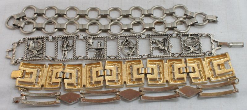 Assorted Wide Panel Bracelets Costume Lot Goldtone Silvertone 