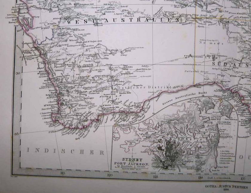 1880 Petermann Map AUSTRALIA Explorers Routes, Fine Survey of the Ned 