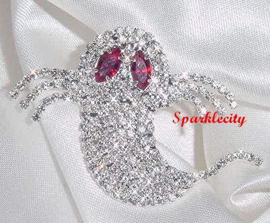 SCARY Halloween GHOST Pin Brooch with SWAROVSKI CRYSTALS MIB  