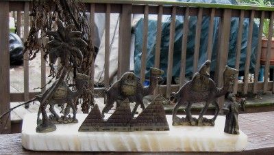 BRASS FIGURE ART WORK MARBLE BASE WISE MEN CAMELS +  