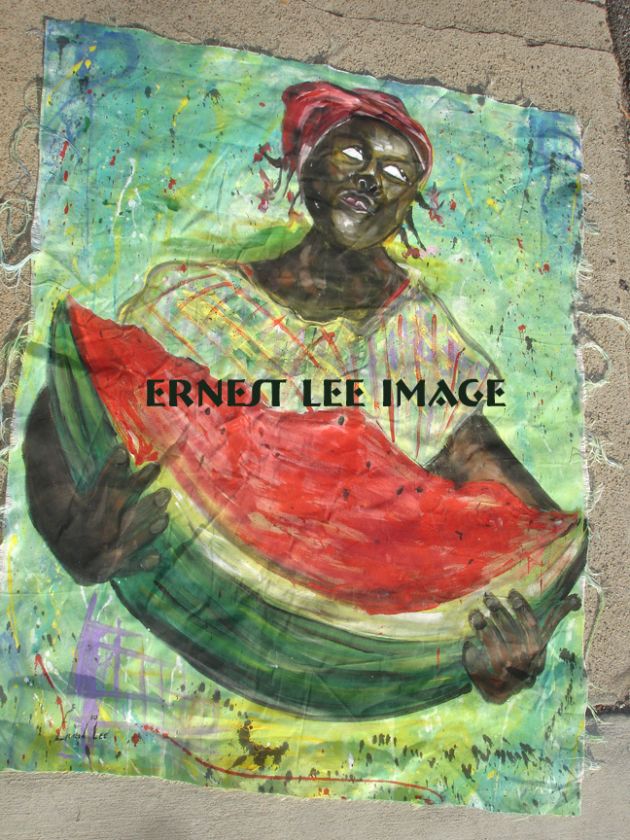 BLACK WOMAN with WATERMELON Ernest Lee South Carolina Folk Art Canvas 