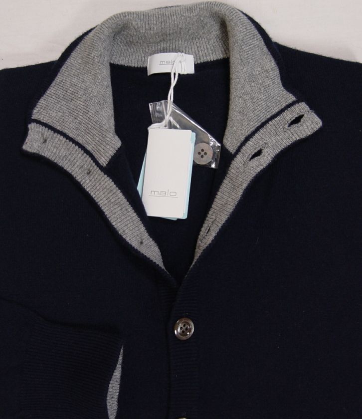   NAVY & GRAY 100%CASHMERE 9 BUTTON LOGO CARDIGAN MED 50e NEW  