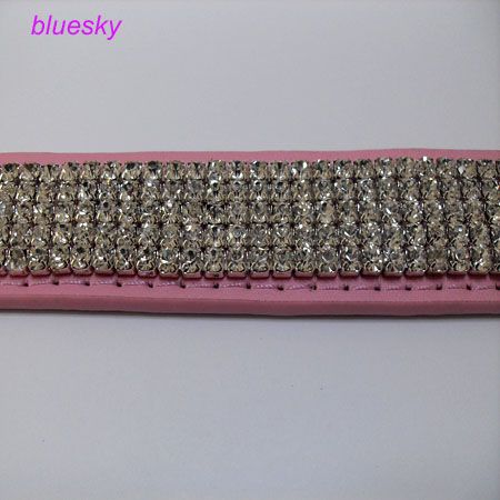 DOG COLLARS 5 Row RHINESTONE PINK LEATHER LARGE size L  