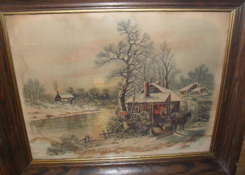 1897 J.HOOVER & SONS BEAUTIFUL WINTER FRAMED PRINT  