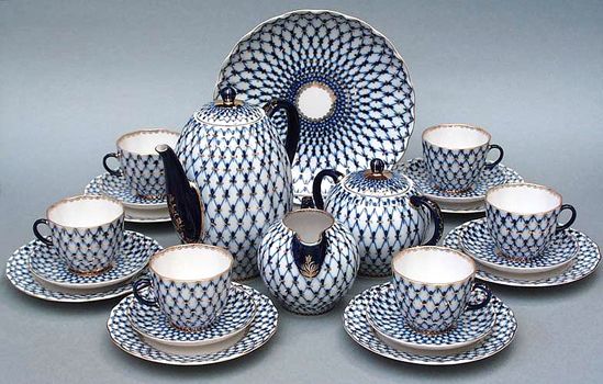 Lomonosov Porcelain Coffee set Cobalt Net 22 pc  