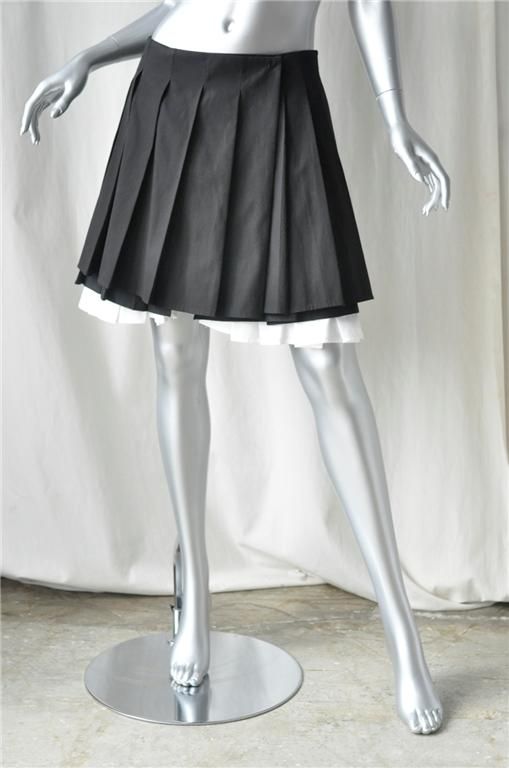 ANNA MOLINARI Black+White Pleated Mini School Skirt 40  