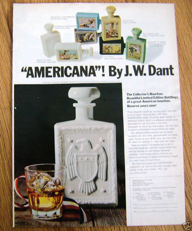 1969 Whiskey Decanters Ad Americana by J W Dant  