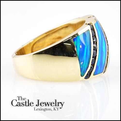 OPAL INLAY & SAPPHIRE DOME RING 14K YG KABANA STYLE  