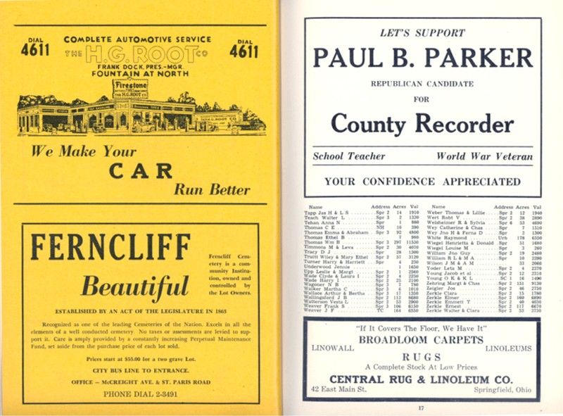 1941 CLARK COUNTY SPRINGFIELD OHIO PHONE DIRECTORY BOOK  