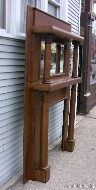 Beautiful Refinished Oak Antique Fireplace Mantel with Columns 