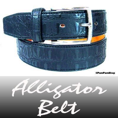 New Leather Black Alligator Belt / Crocodile Belt   M  