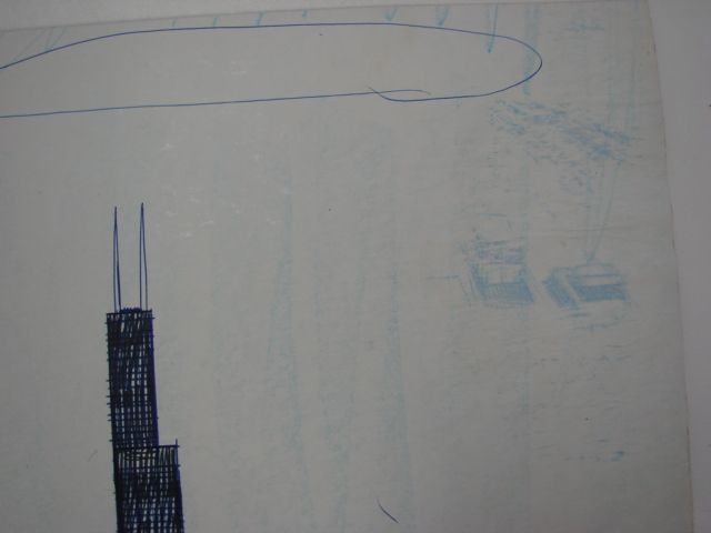 Wesley Willis Drawing Chicago Skyline 1985  Tower + Train 