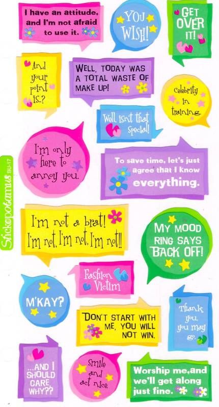 Sticko Teens Teenager Brat Captions Phrases Stickers  