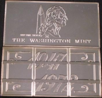 WASHINGTON MINT CANCELLED SILVER BAR 25TH ANNIVERSARY 1947 1972 WIDE 