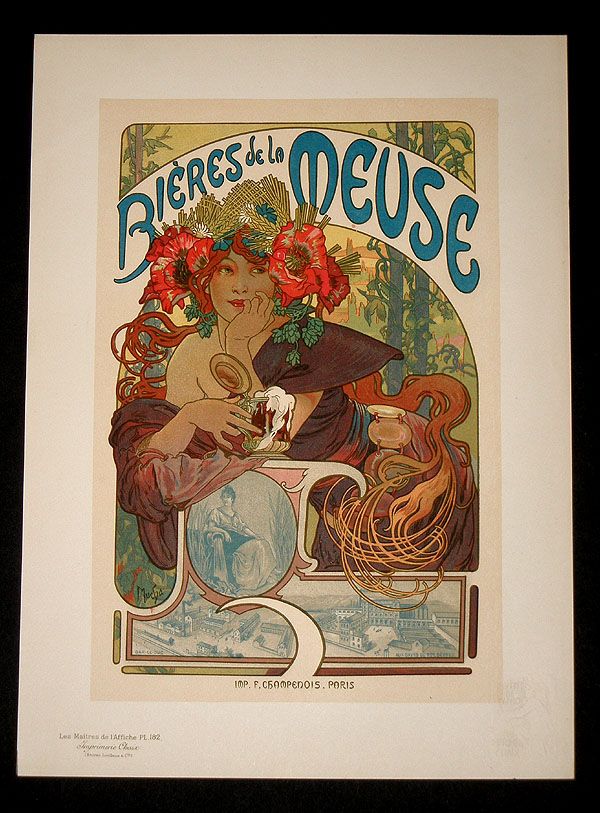 1899 ORIGINAL MAITRES DE LAFFICHE   MUCHA, BIERES DE LA MEUSE   PLATE 