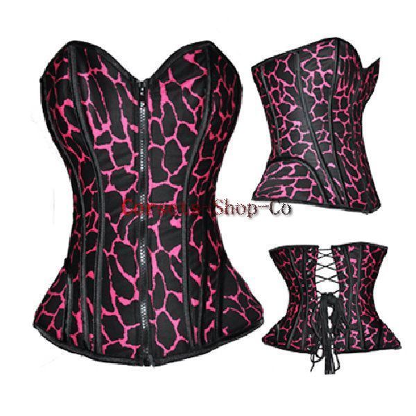 Black Pink Tight Lacing Waist Training Full Steel Boned Corset Bustier 