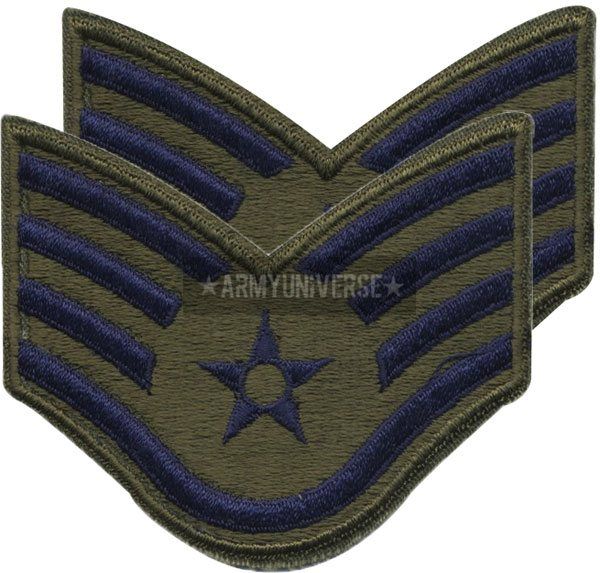 Subdued US Air Force Staff Sergeant E 5 SSgt Patch Set  