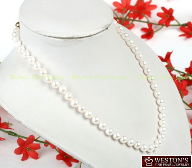 AAA 7 7.5MM GENUINE AKOYA SALTWATER PEARL NECKLACE GOLD  