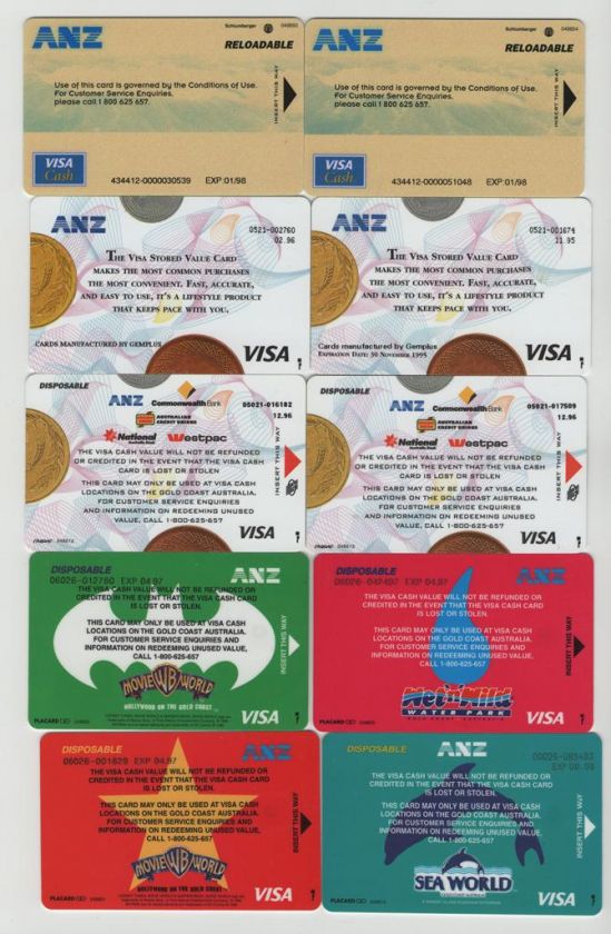 VISA CASH CARD COLLECTION   ANZ BANK   10 CARDS   RARE  