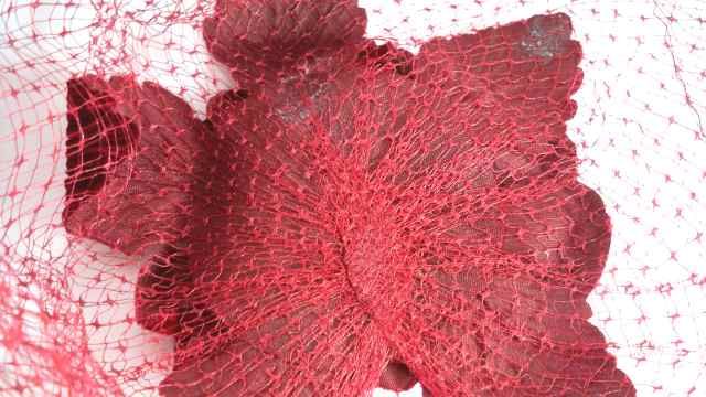 Vintage Cranberry Red Velour Rose Whimsey Cocktail Hat w Veil 1960s 